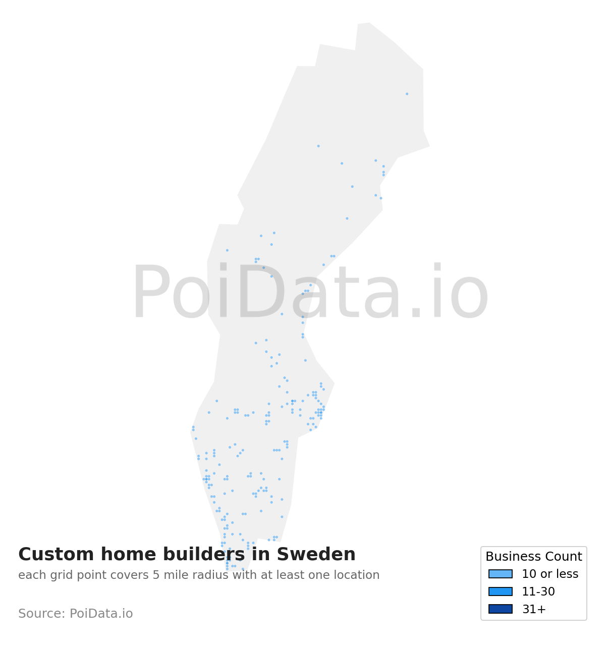 Custom home builder density map for Sweden