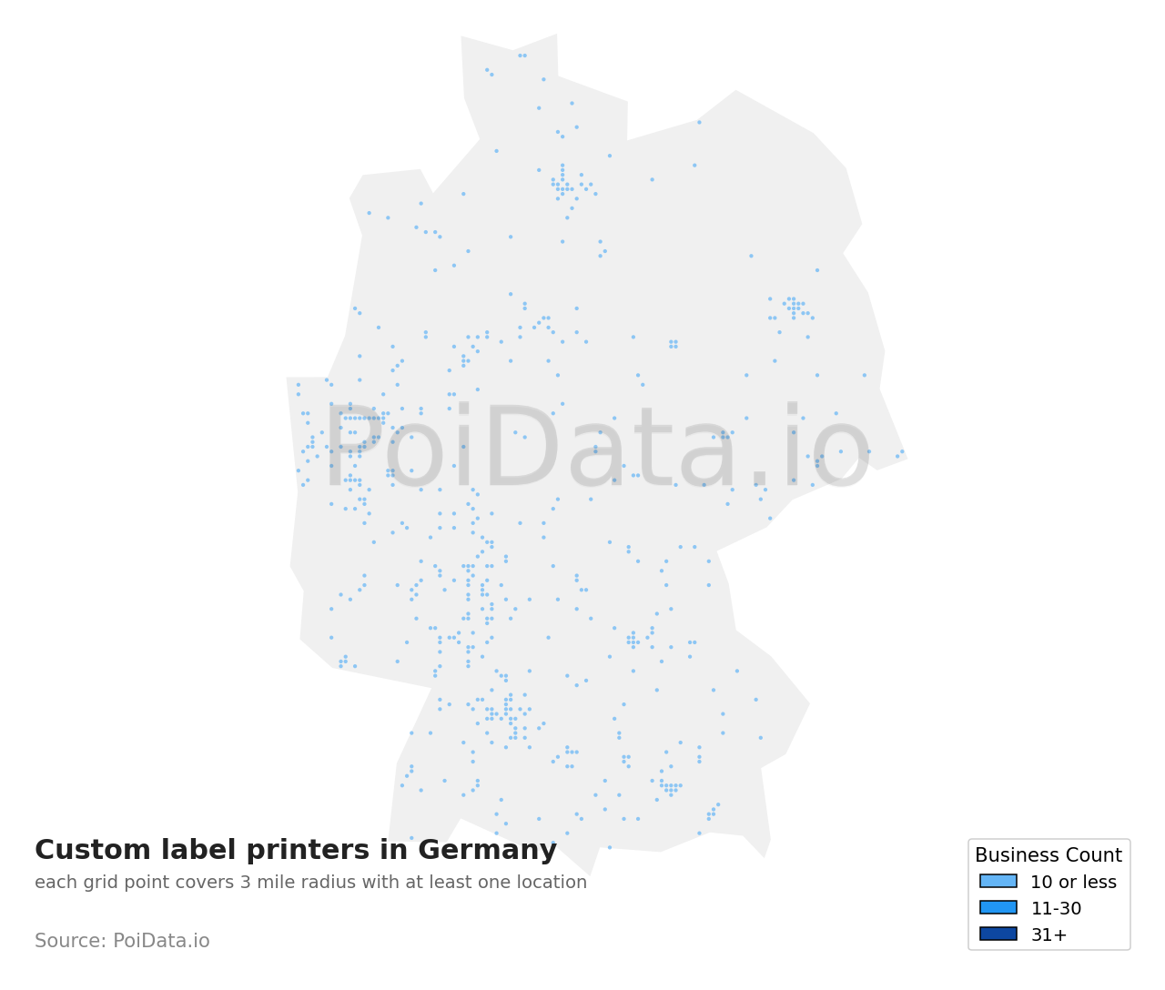 Custom label printer density map for Germany