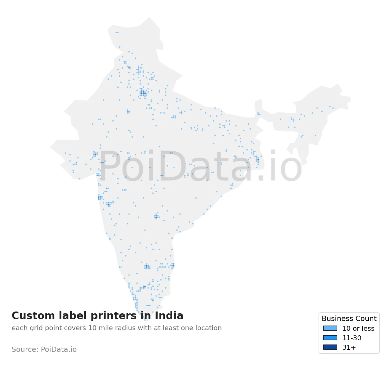 Custom label printer density map for India