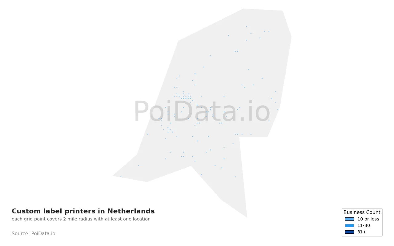 Custom label printer density map for Netherlands