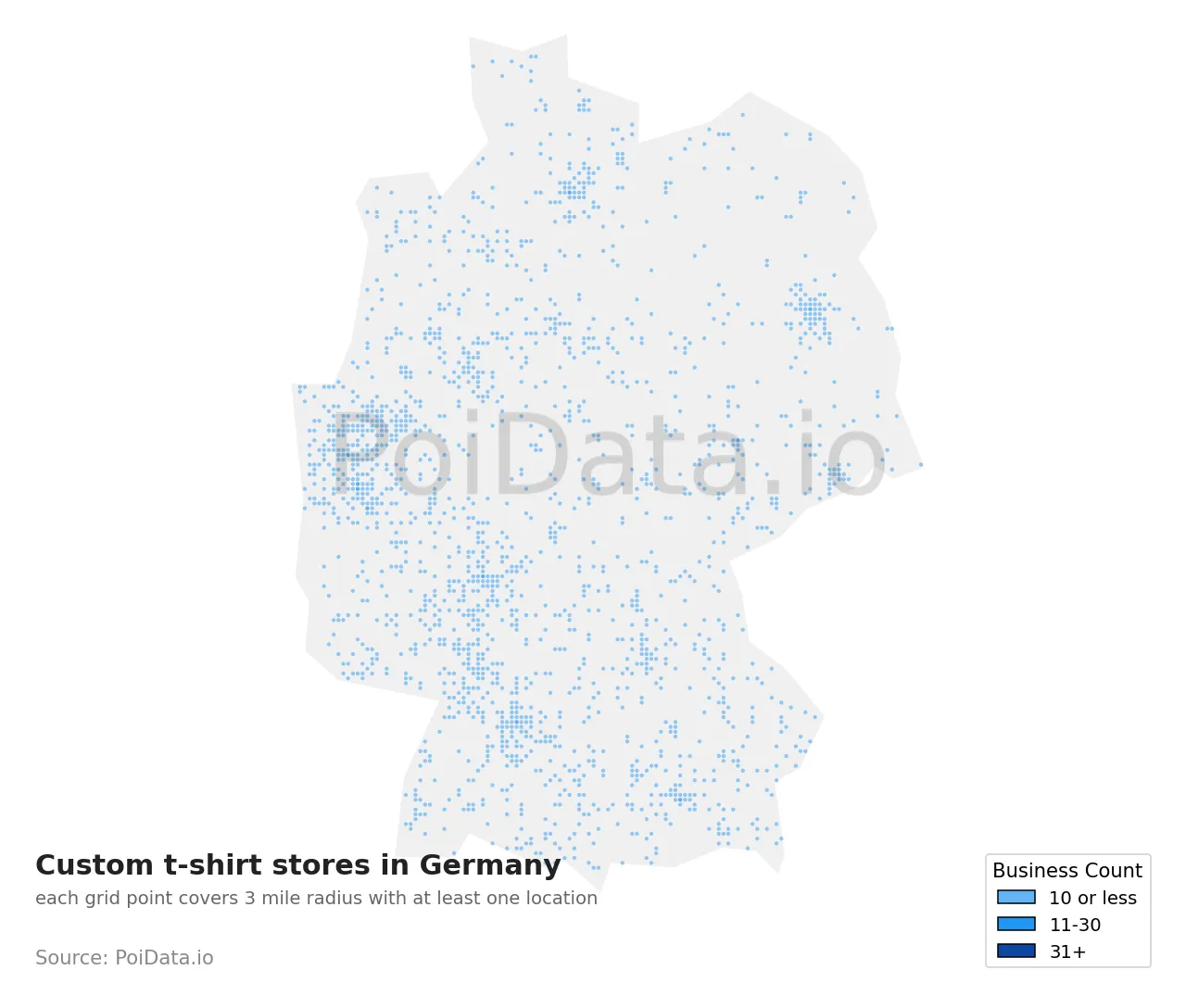 Custom t-shirt store density map for Germany