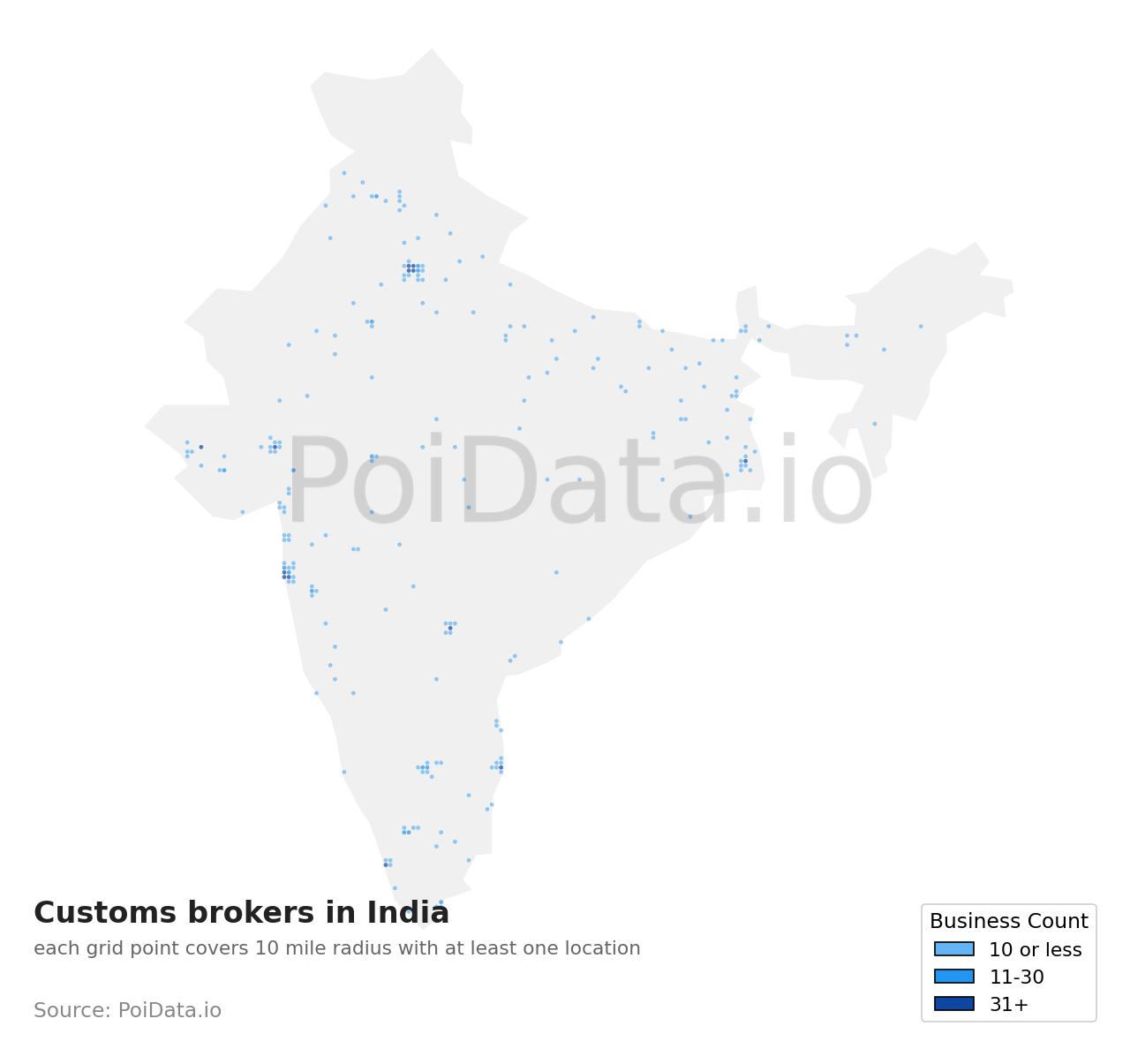 Customs broker density map for India