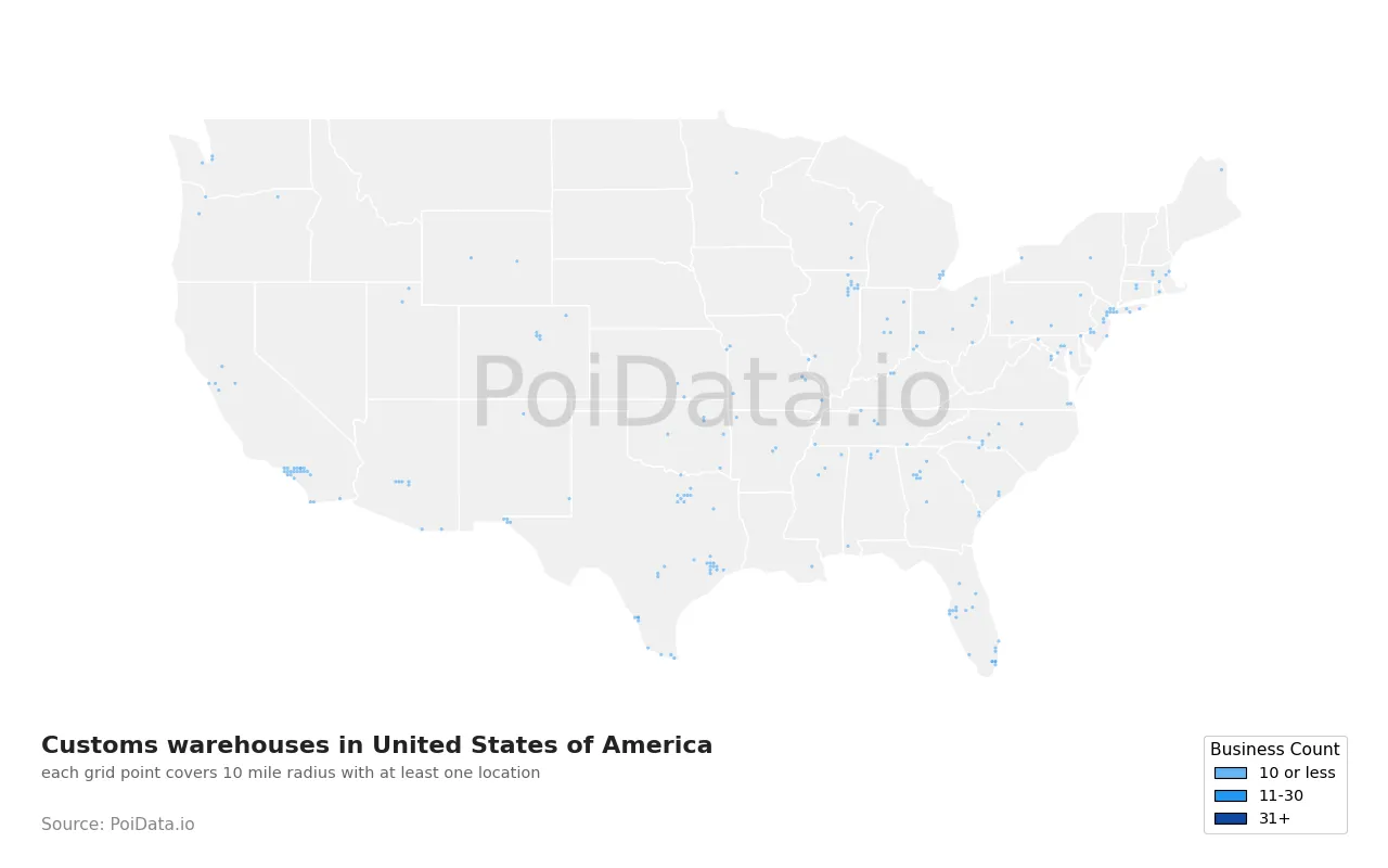Customs warehouse density map for United States