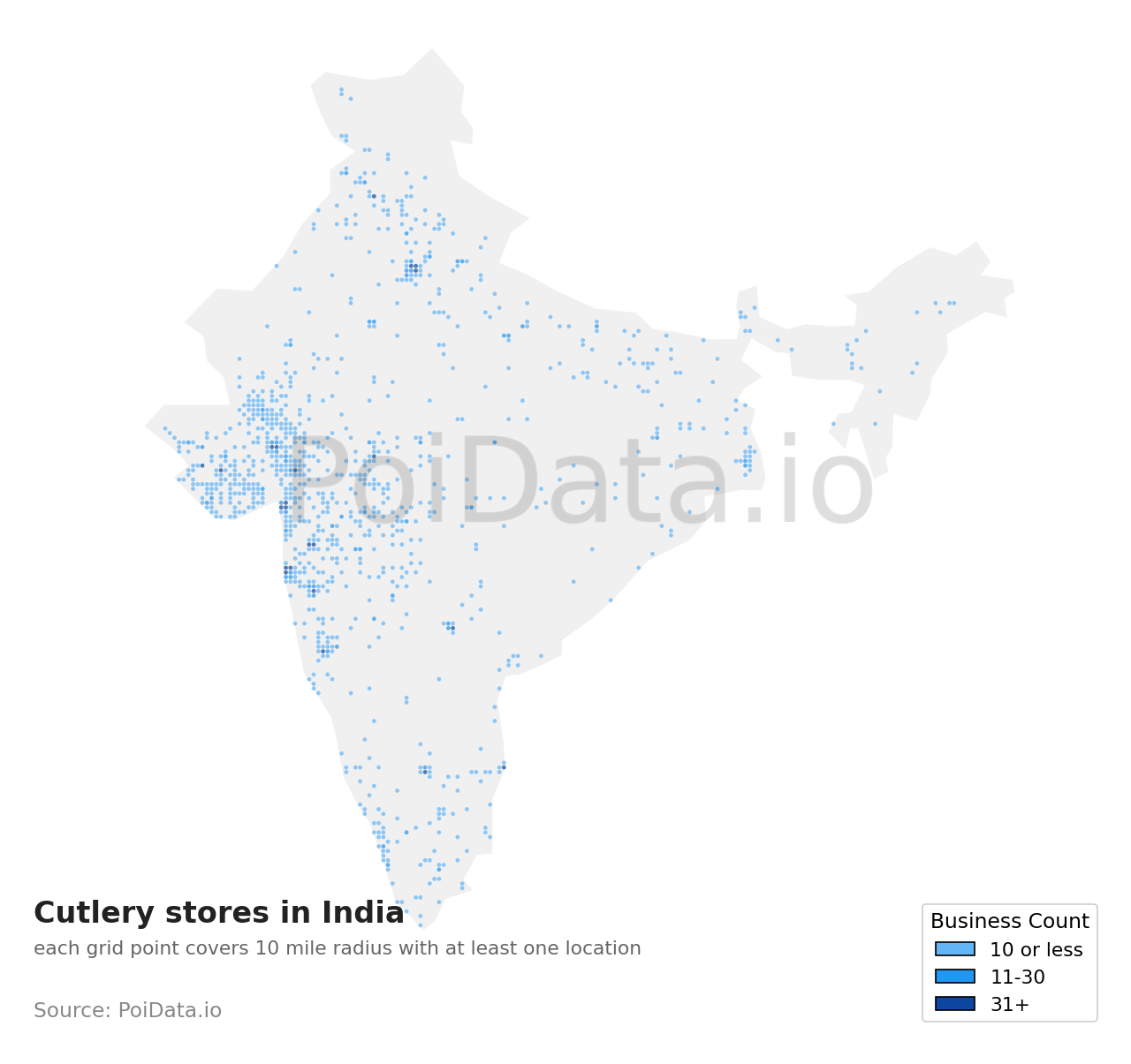 Cutlery store density map for India