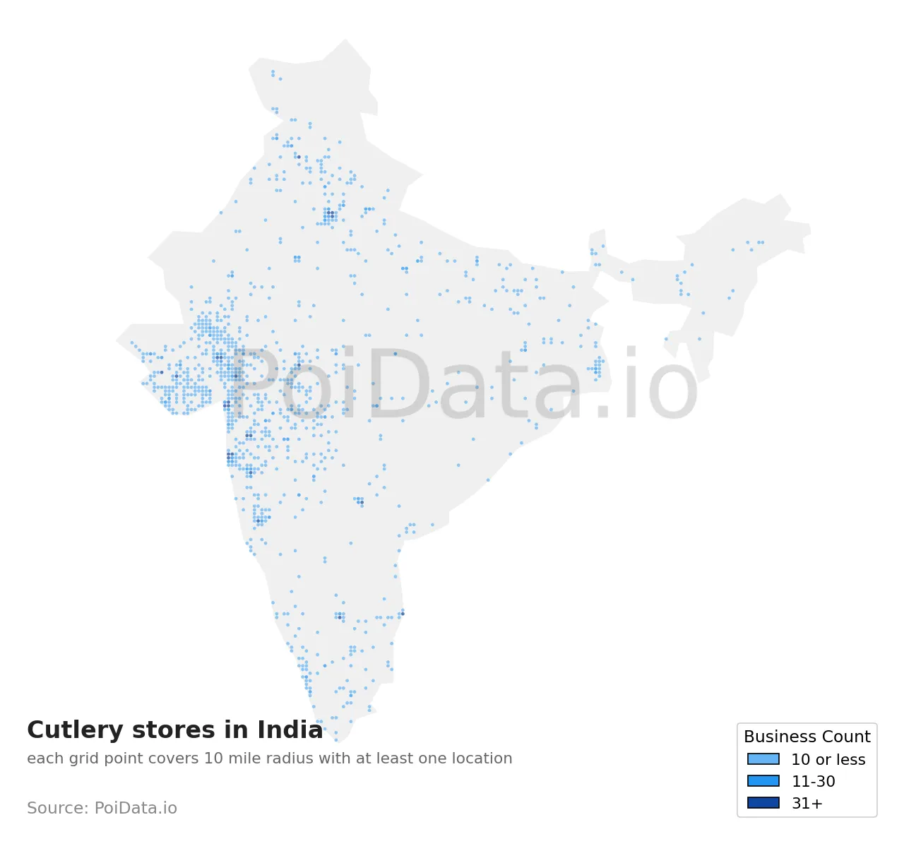 Cutlery store density map for India