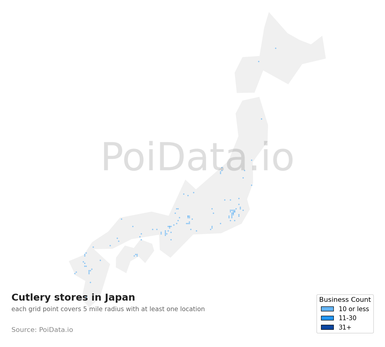 Cutlery store density map for Japan