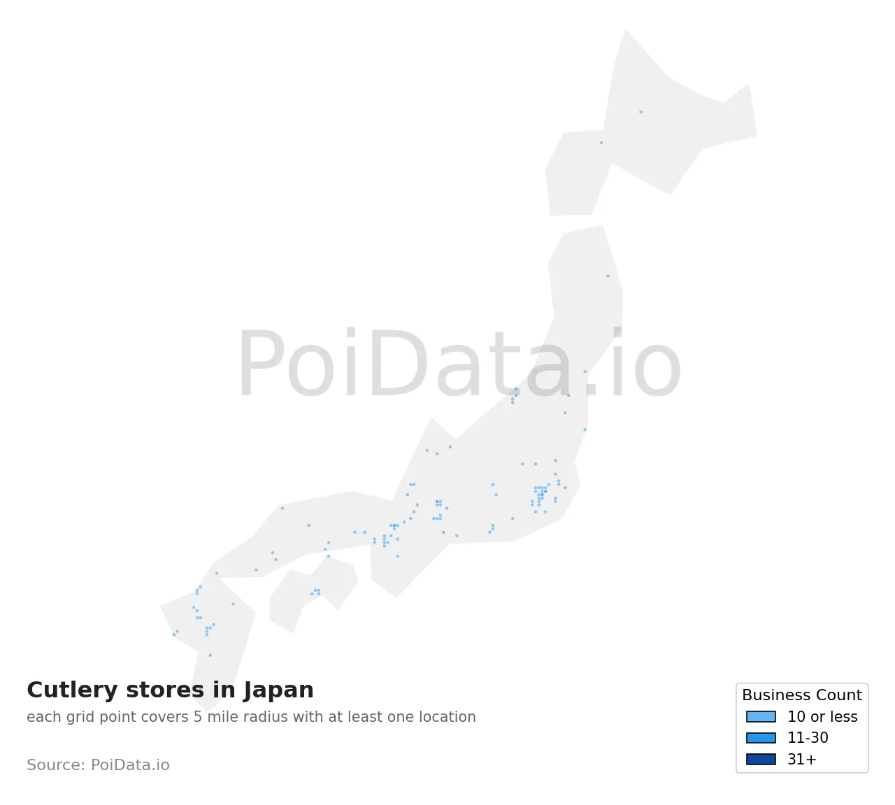 Cutlery store density map for Japan