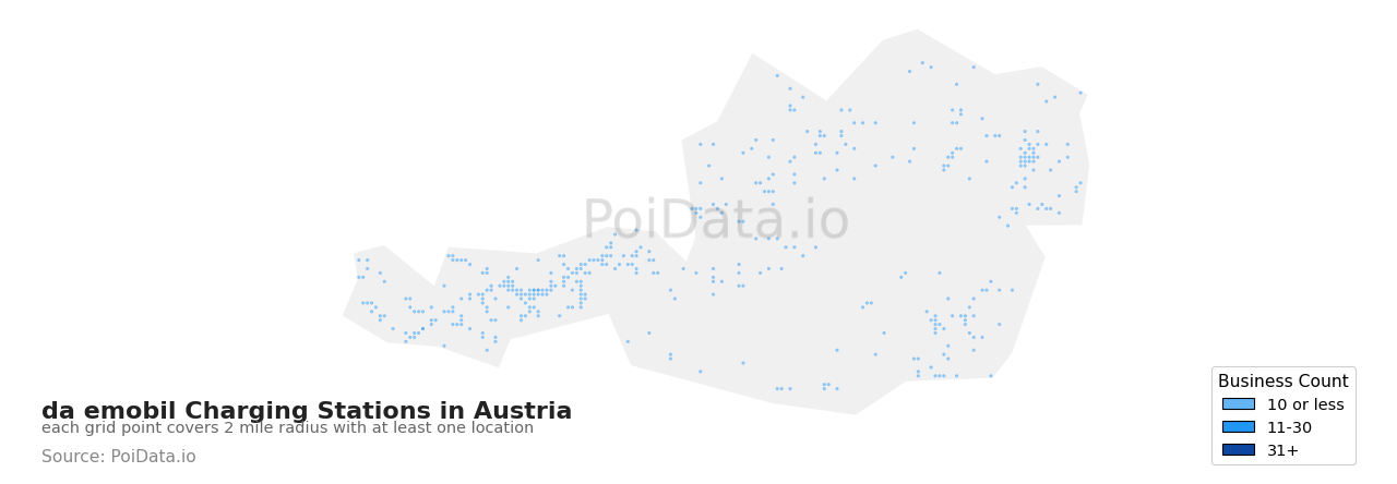 da emobil Charging Station density map for Austria