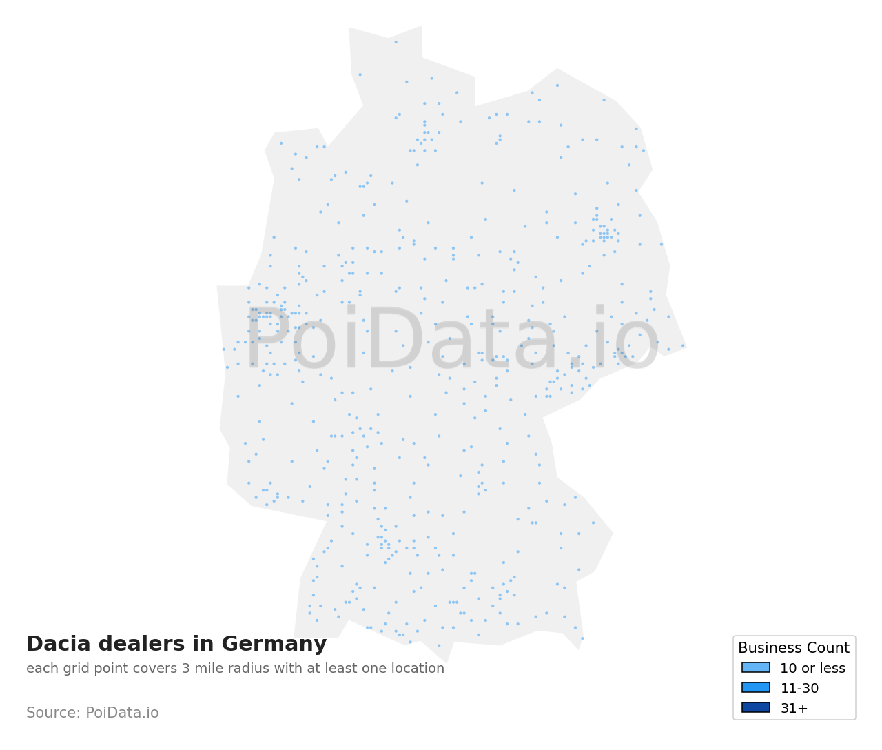 Dacia dealer density map for Germany