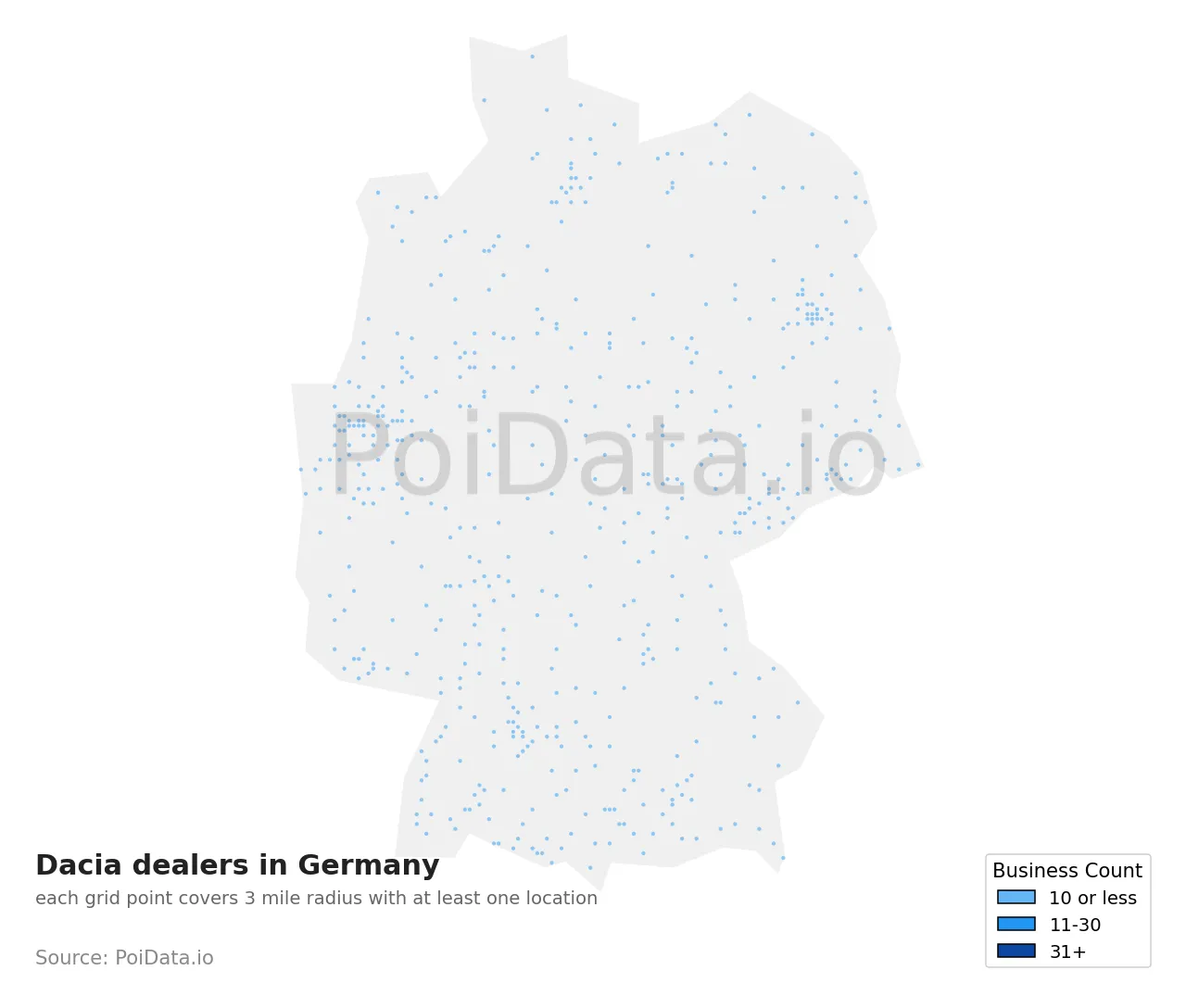 Dacia dealer density map for Germany