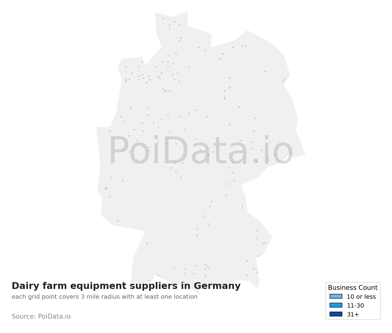 Dairy farm equipment supplier density map for Germany