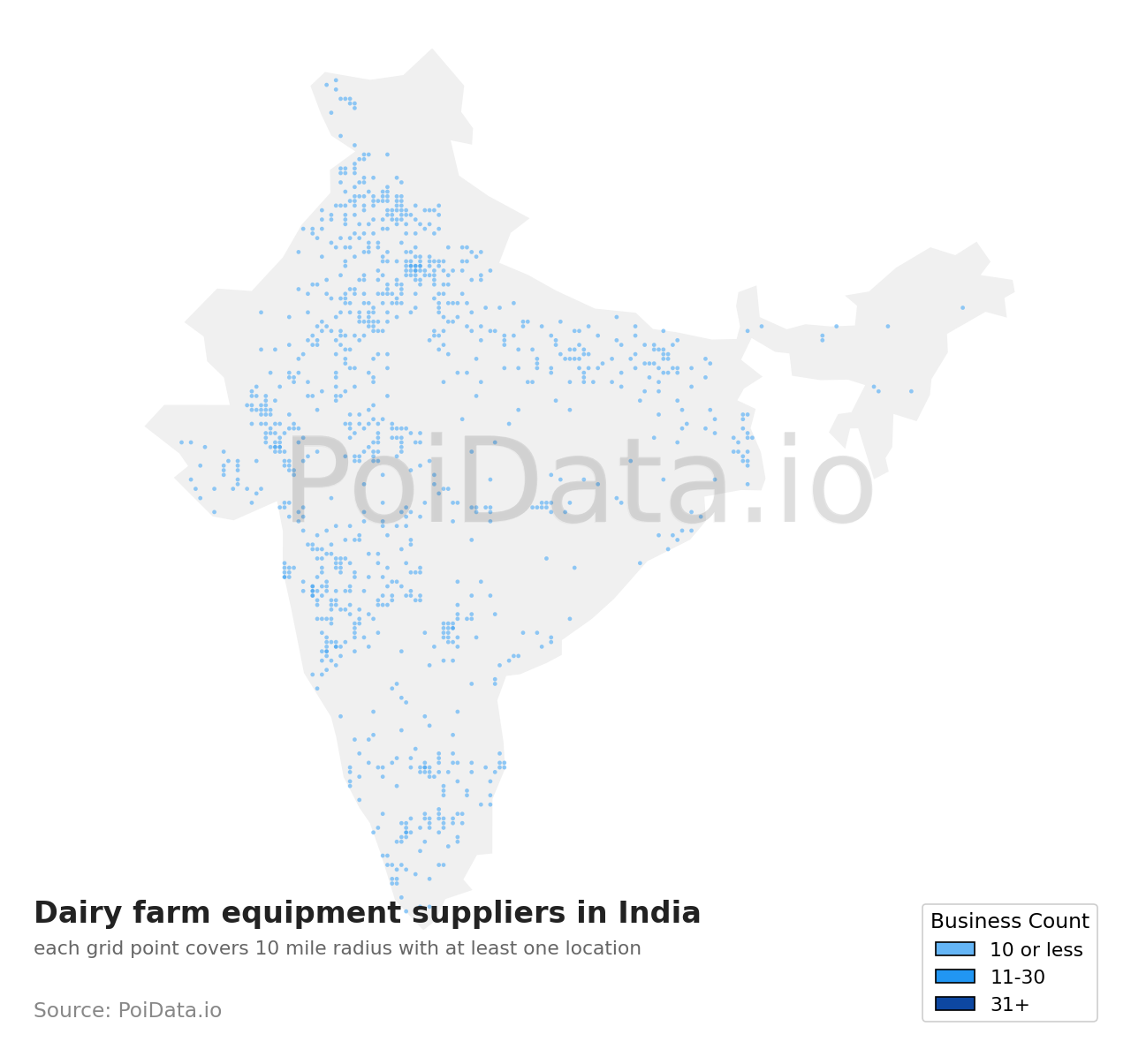 Dairy farm equipment supplier density map for India