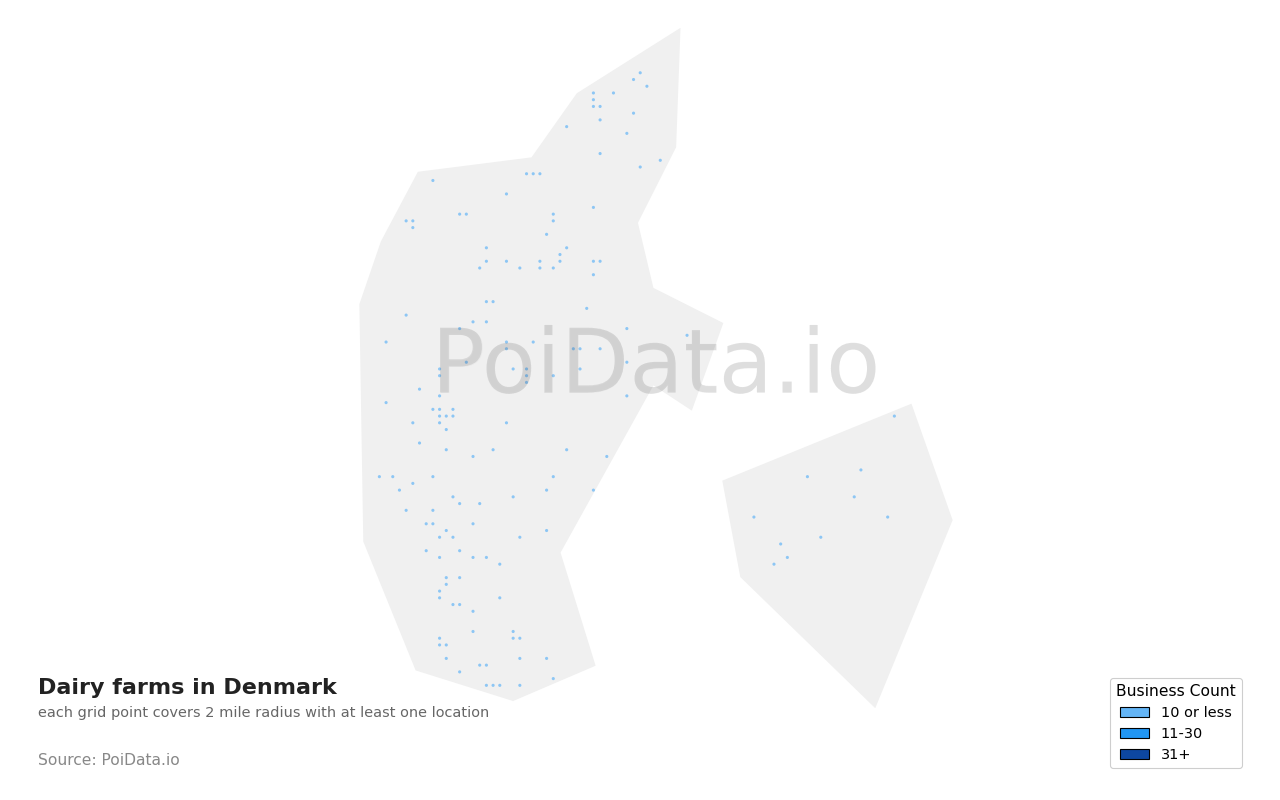 Dairy farm density map for Denmark