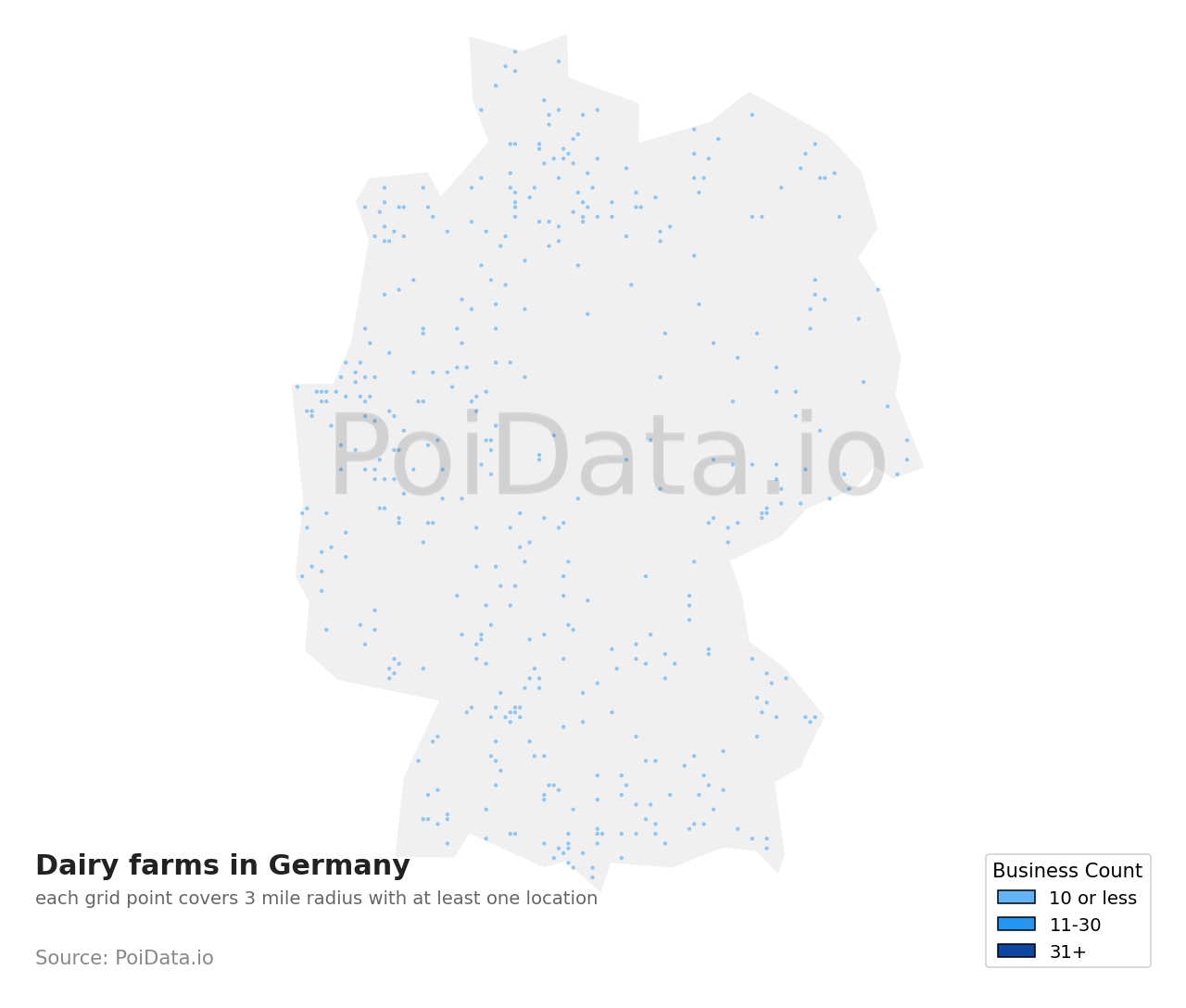 Dairy farm density map for Germany