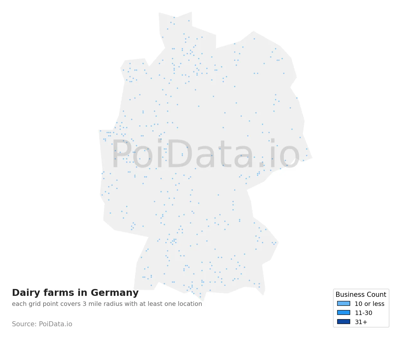 Dairy farm density map for Germany