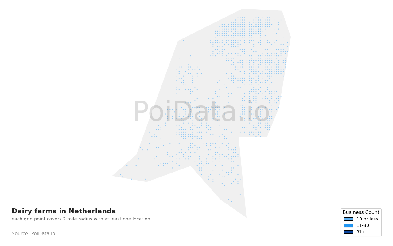 Dairy farm density map for Netherlands