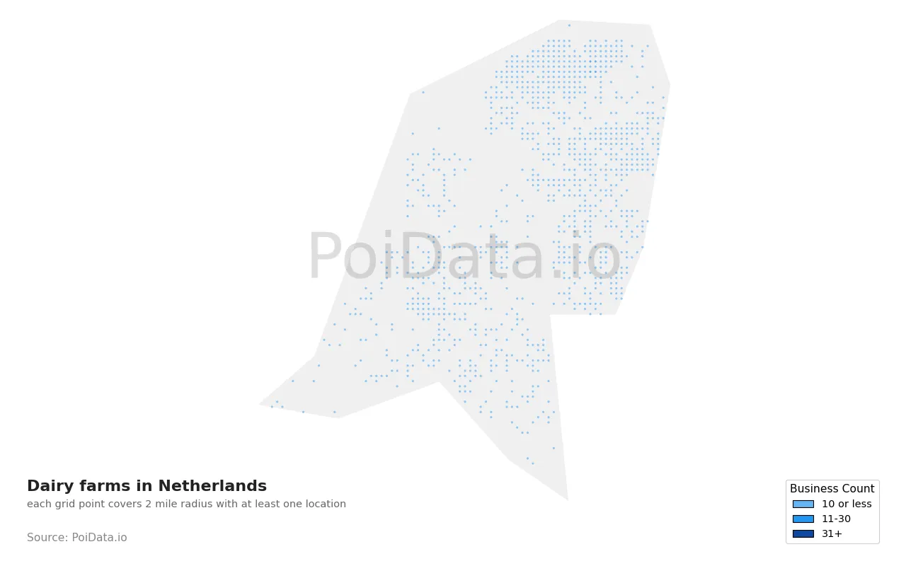 Dairy farm density map for Netherlands