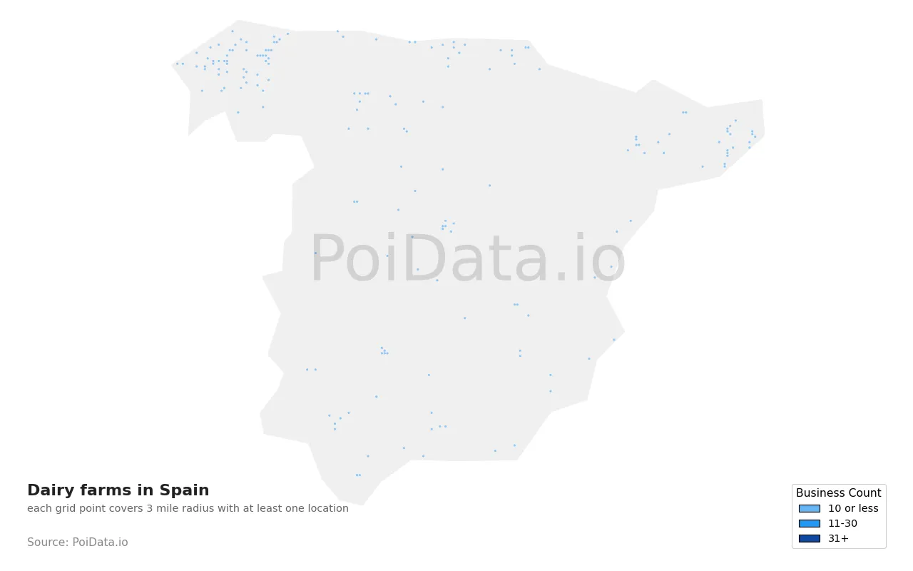 Dairy farm density map for Spain
