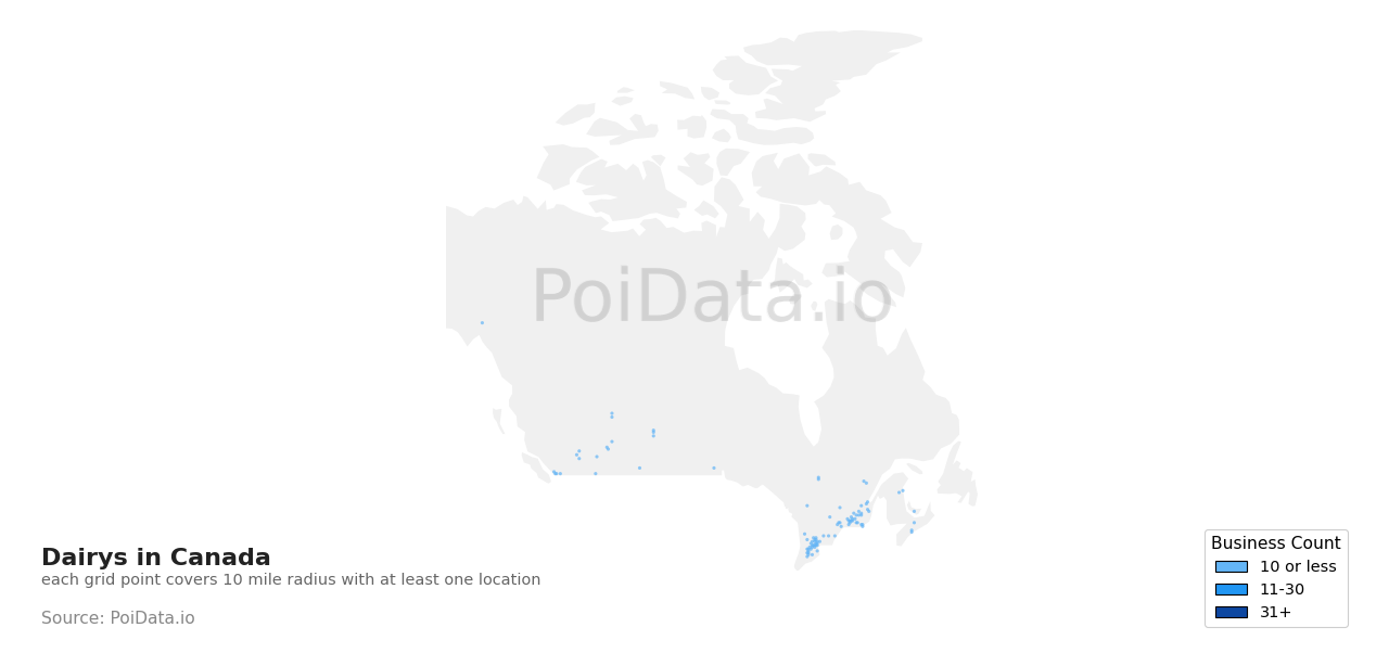 Dairy density map for Canada
