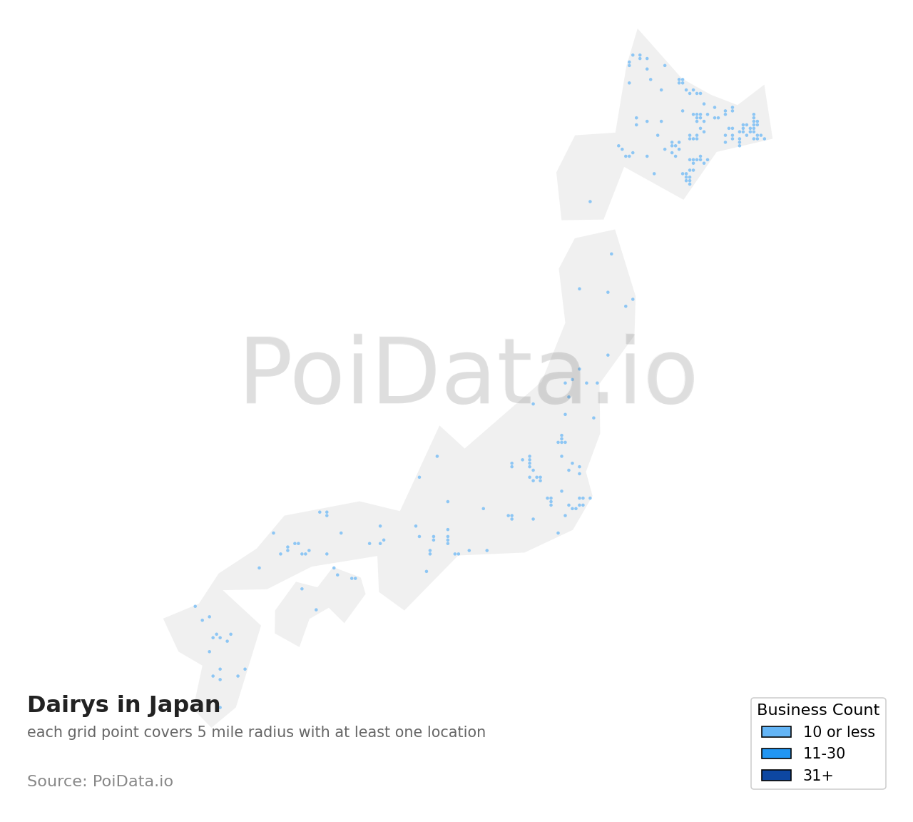 Dairy density map for Japan