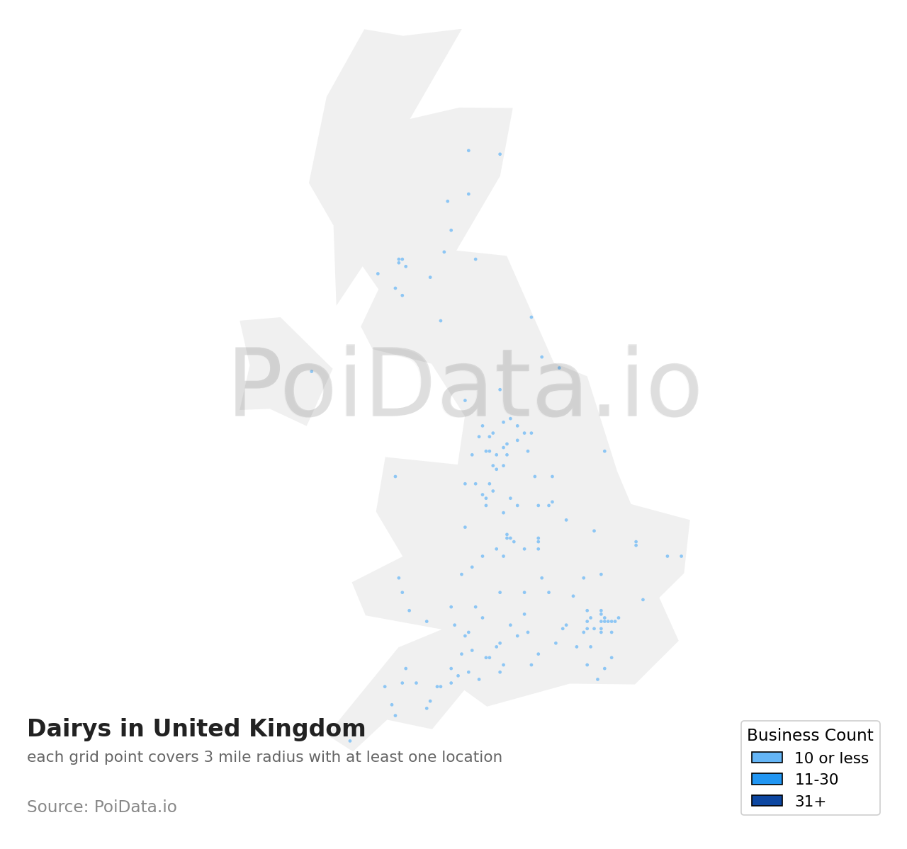 Dairy density map for United Kingdom