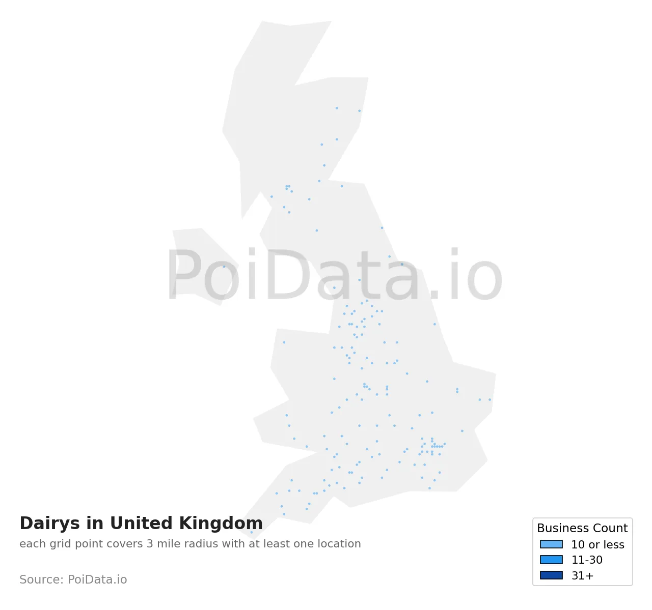 Dairy density map for United Kingdom