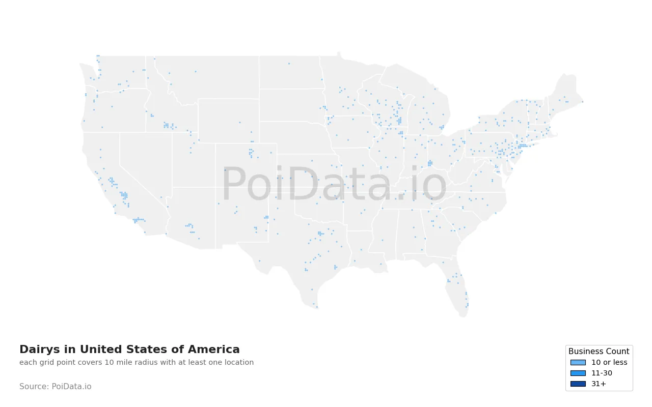 Dairy density map for United States