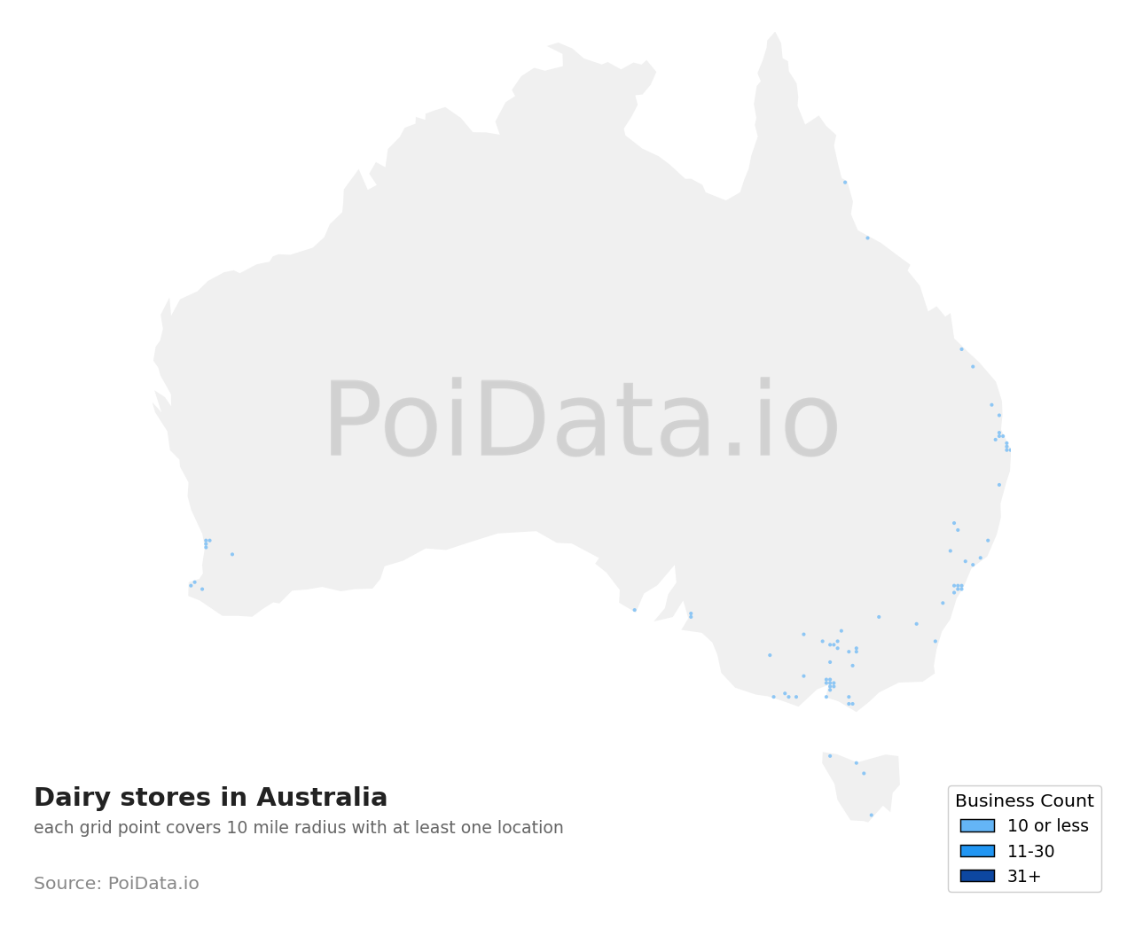 Dairy store density map for South Australia, Australia