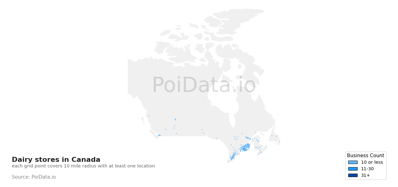 Dairy store density map for Canada
