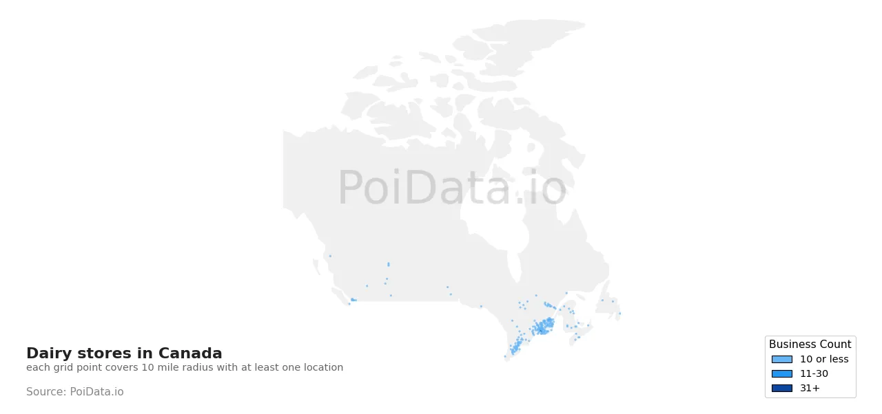 Dairy store density map for Canada