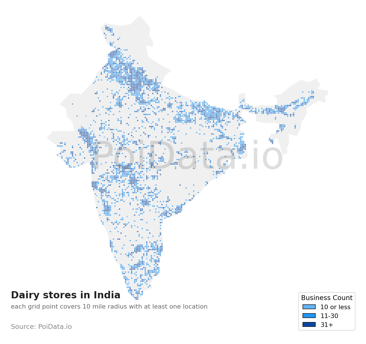 Dairy store density map for India