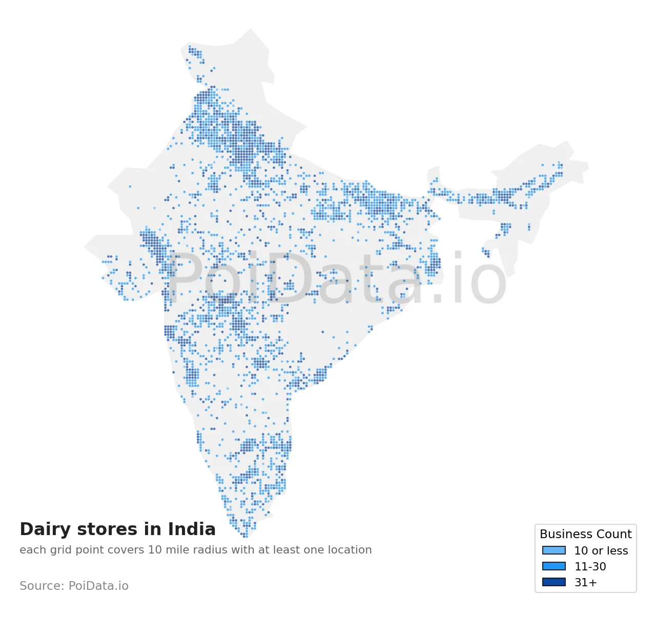 Dairy store density map for India