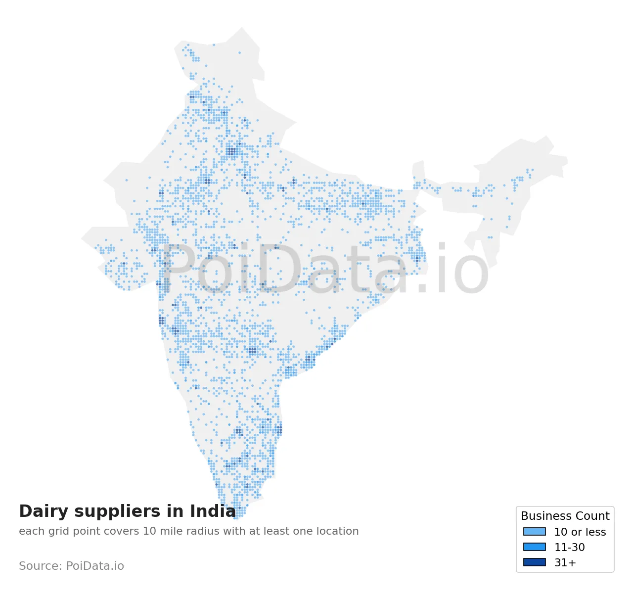 Dairy supplier density map for India