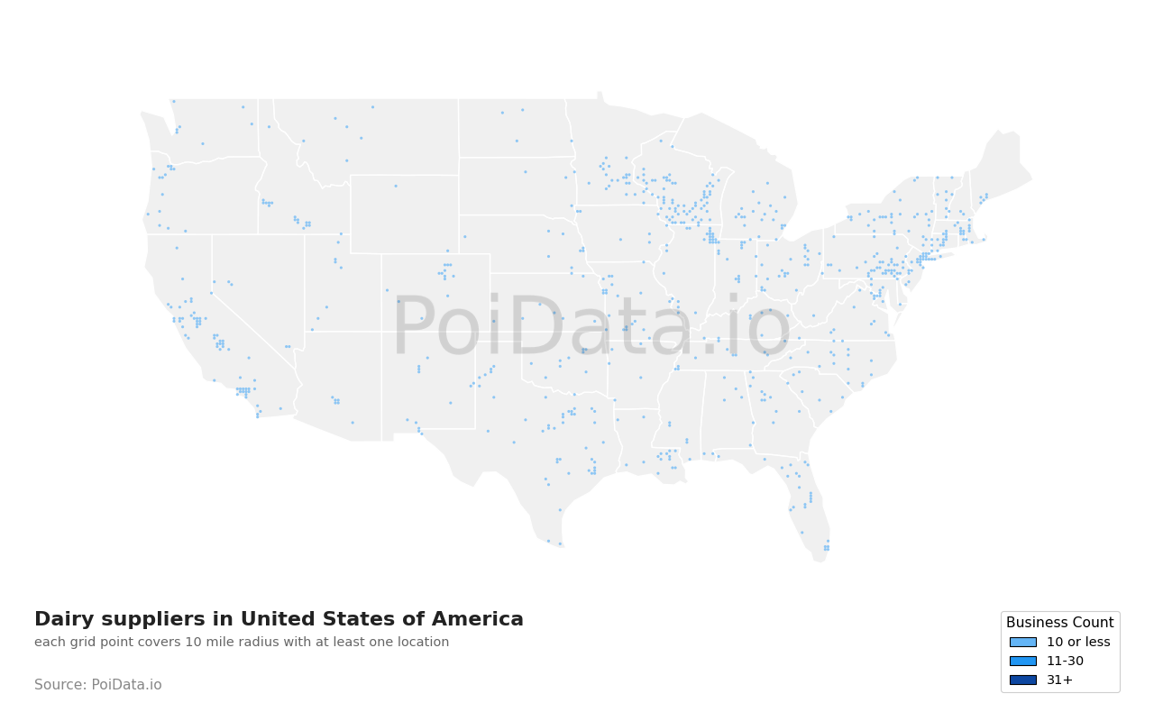 Dairy supplier density map for Minnesota, United States
