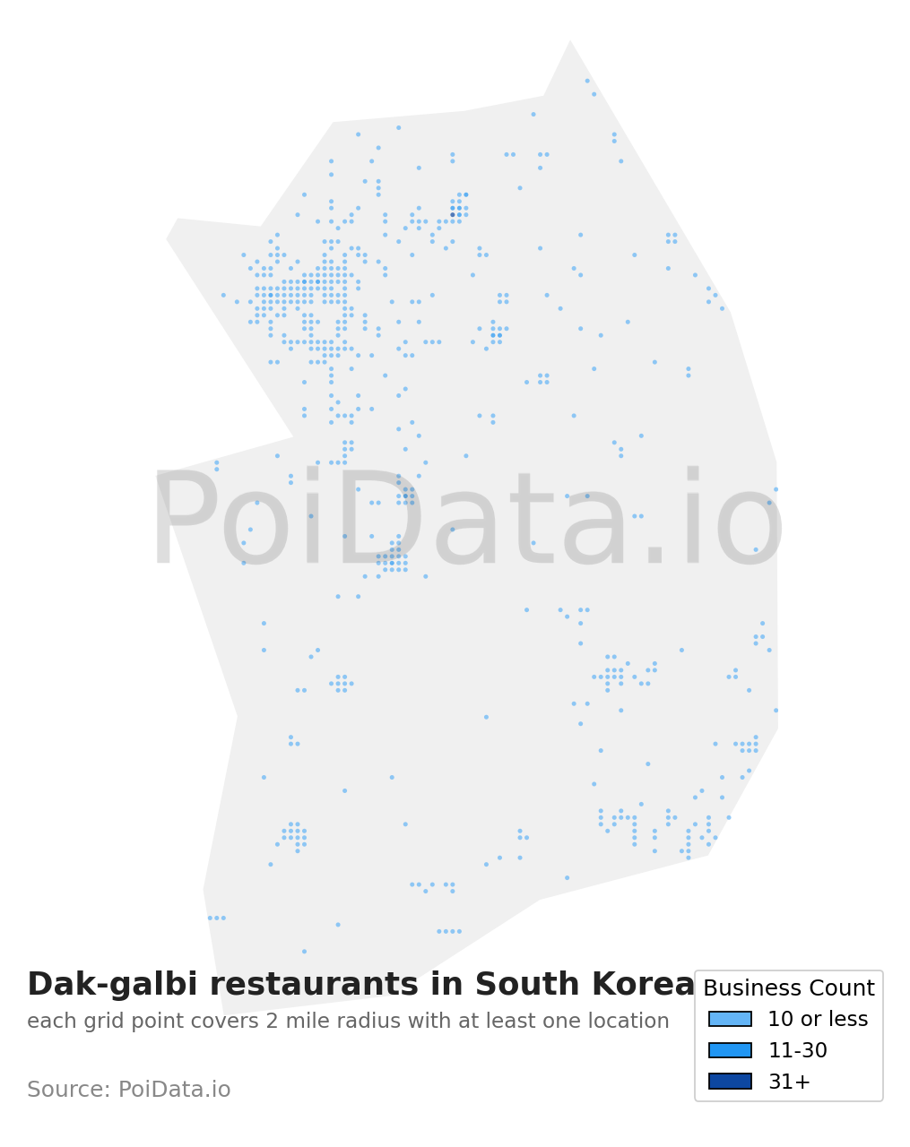 Dak-galbi restaurant density map for South Korea