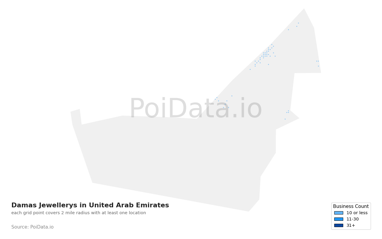 Damas Jewellery density map for United Arab Emirates