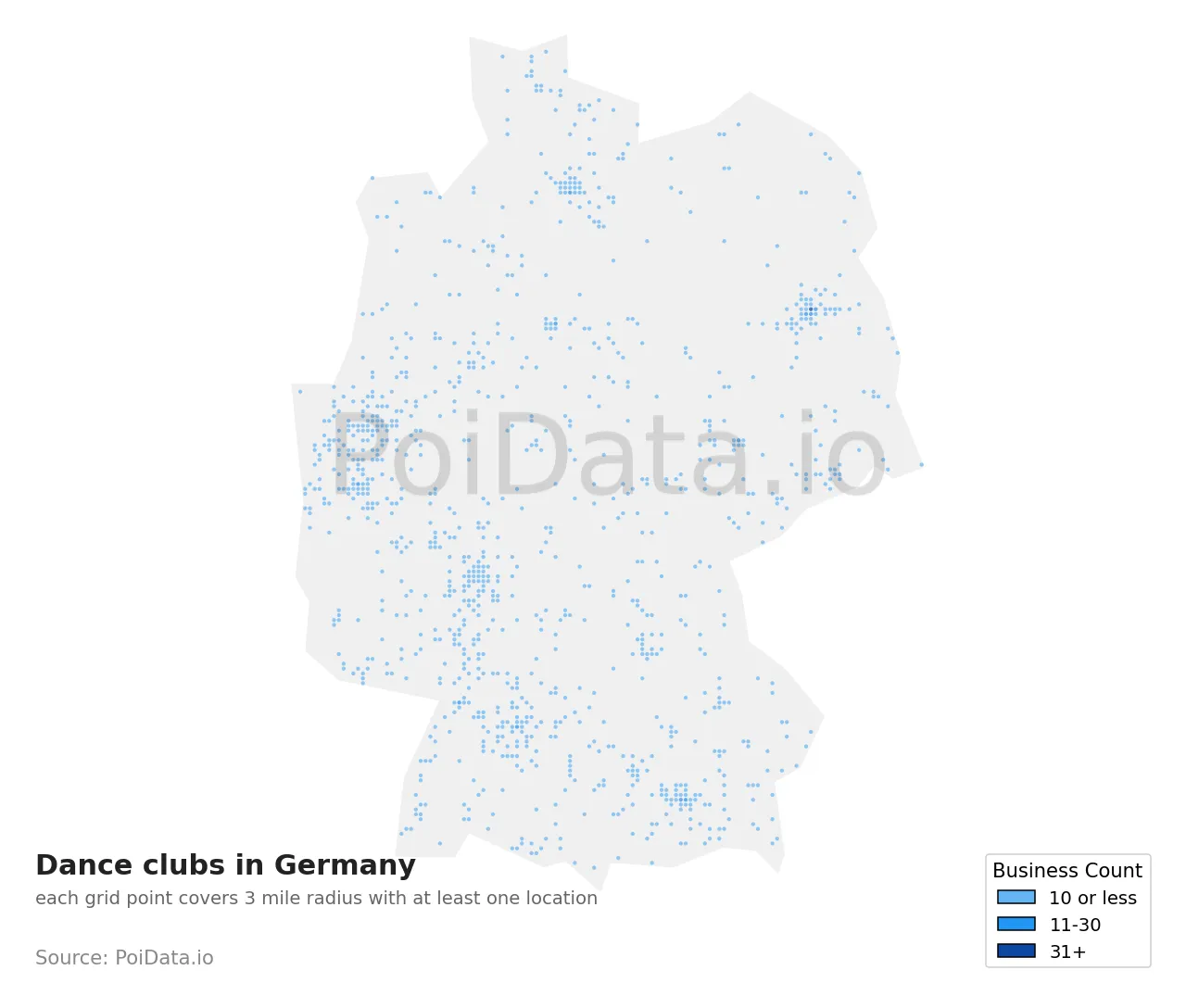 Dance club density map for Germany
