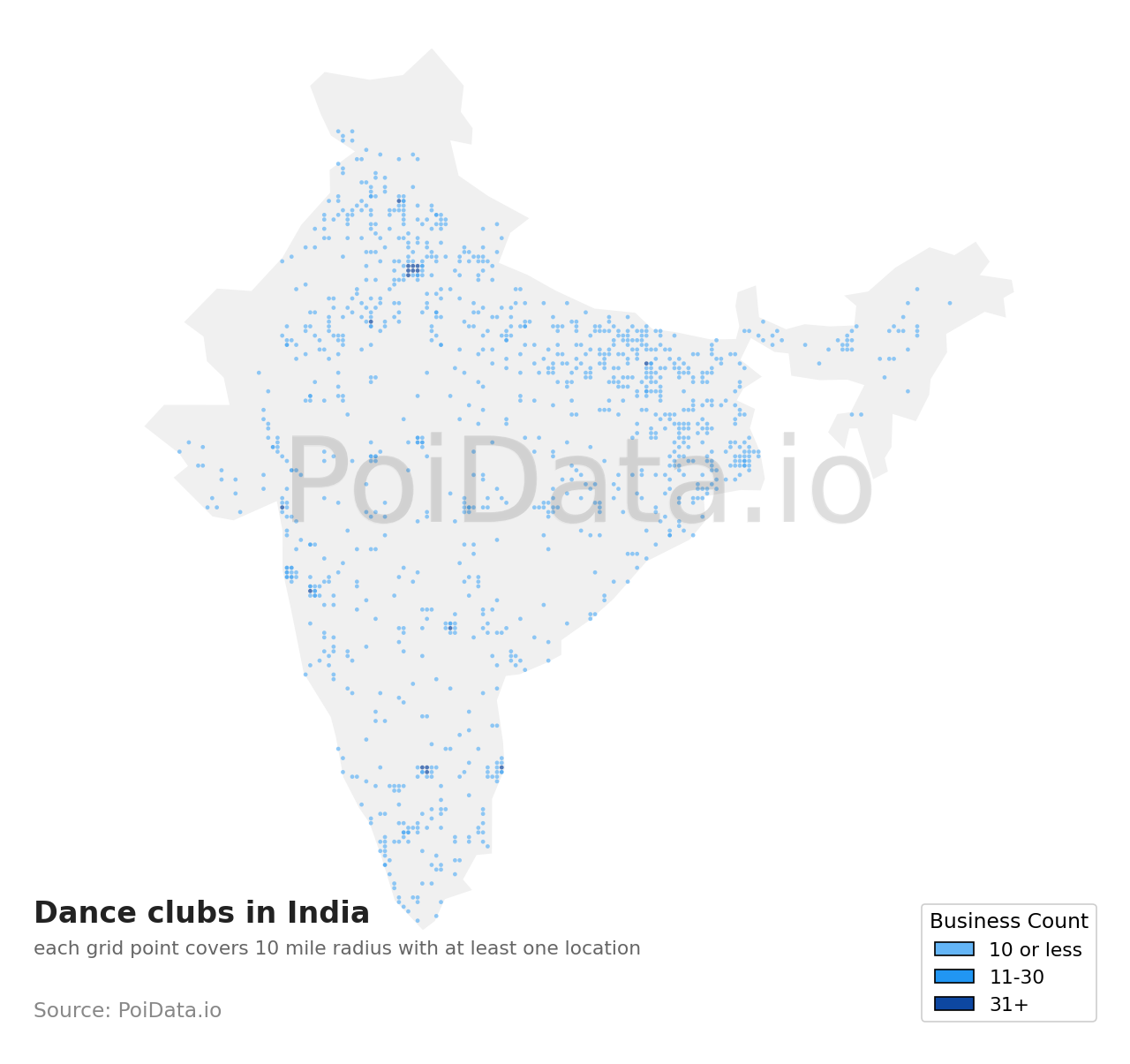 Dance club density map for India