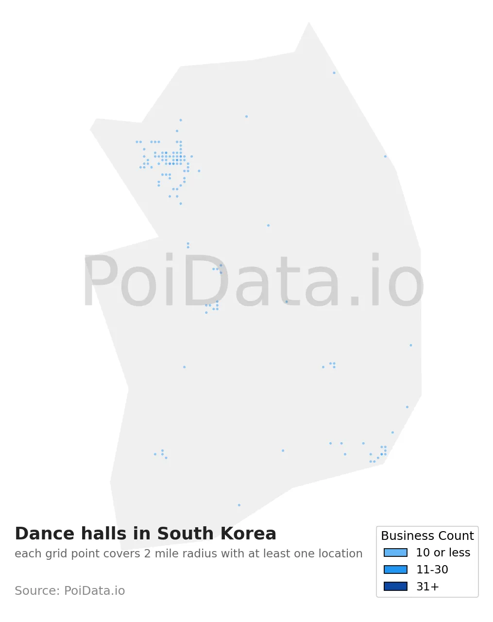Dance hall density map for South Korea