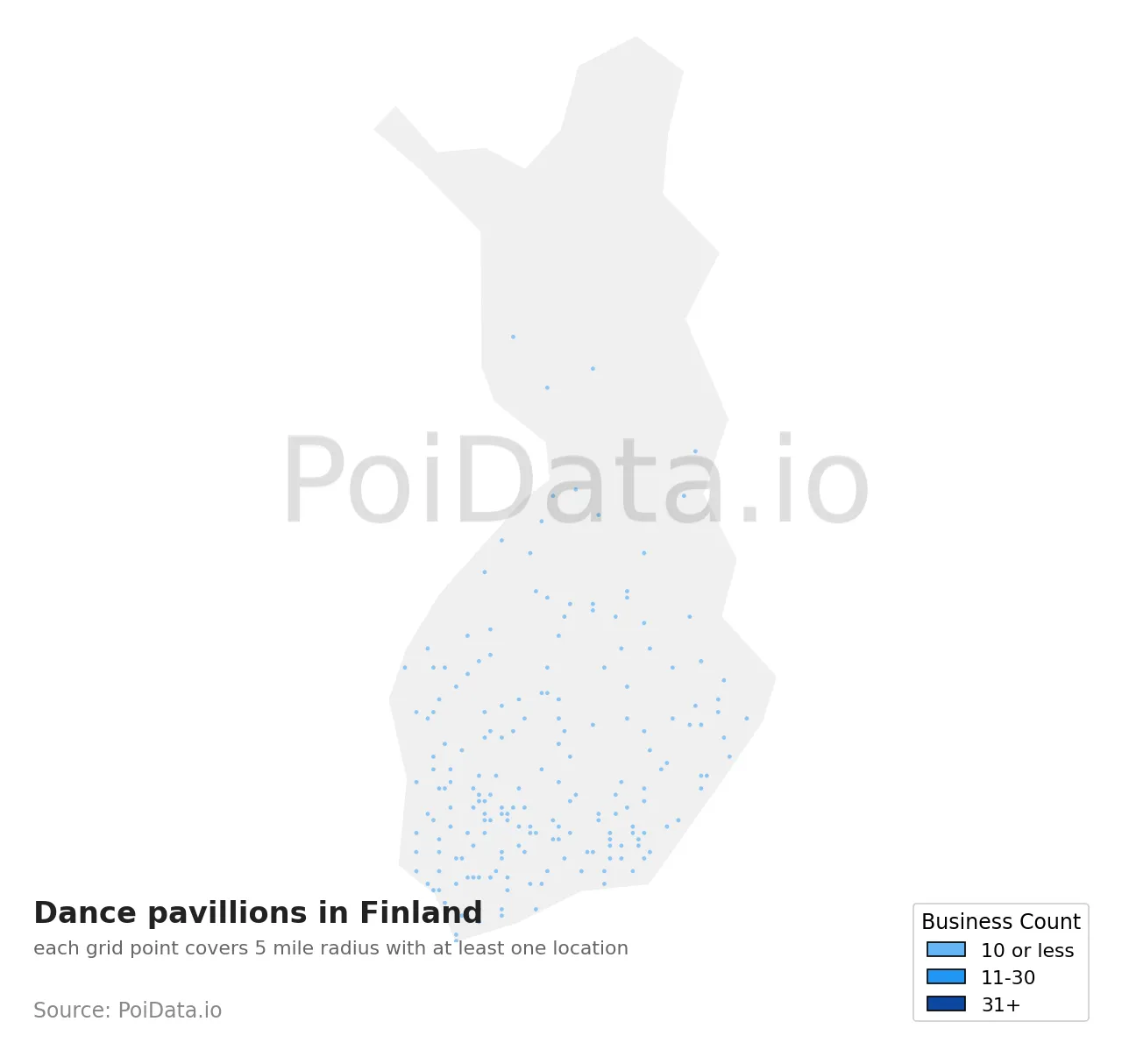 Dance pavillion density map for Finland