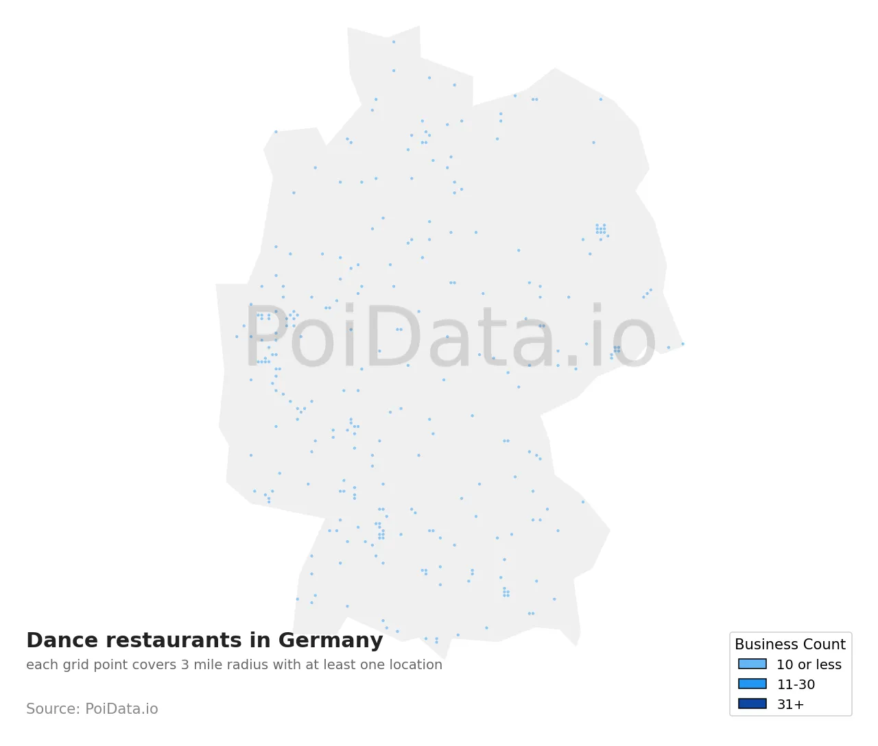 Dance restaurant density map for Germany