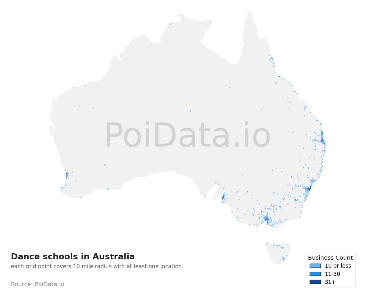 Dance school density map for Queensland, Australia