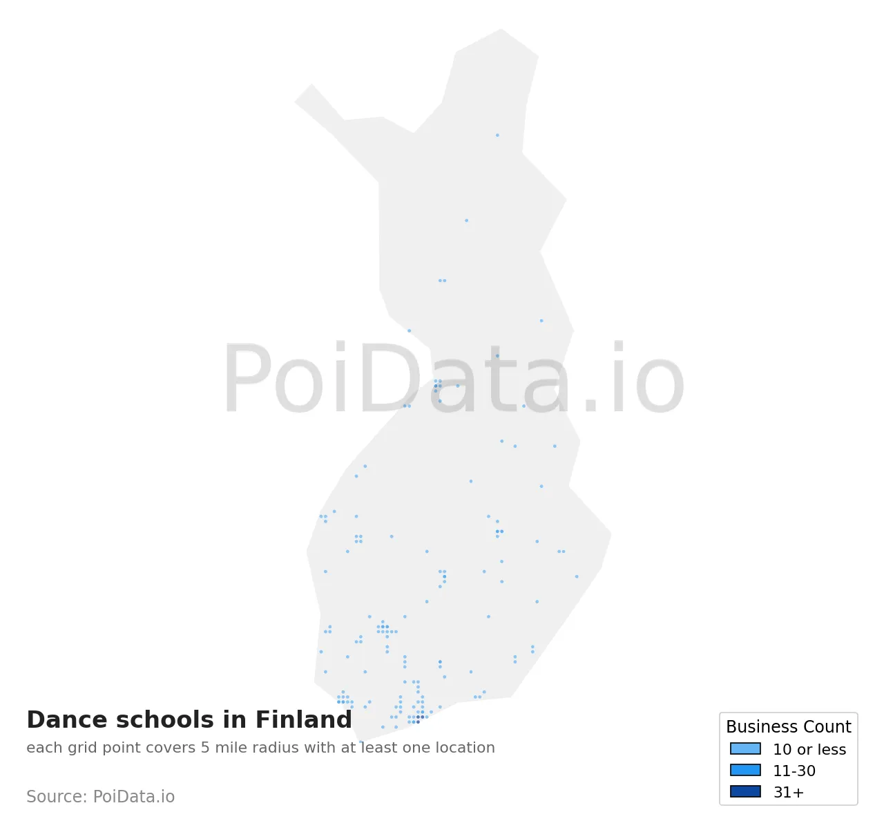 Dance school density map for Finland
