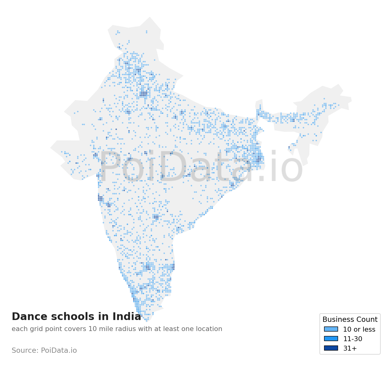 Dance school density map for India