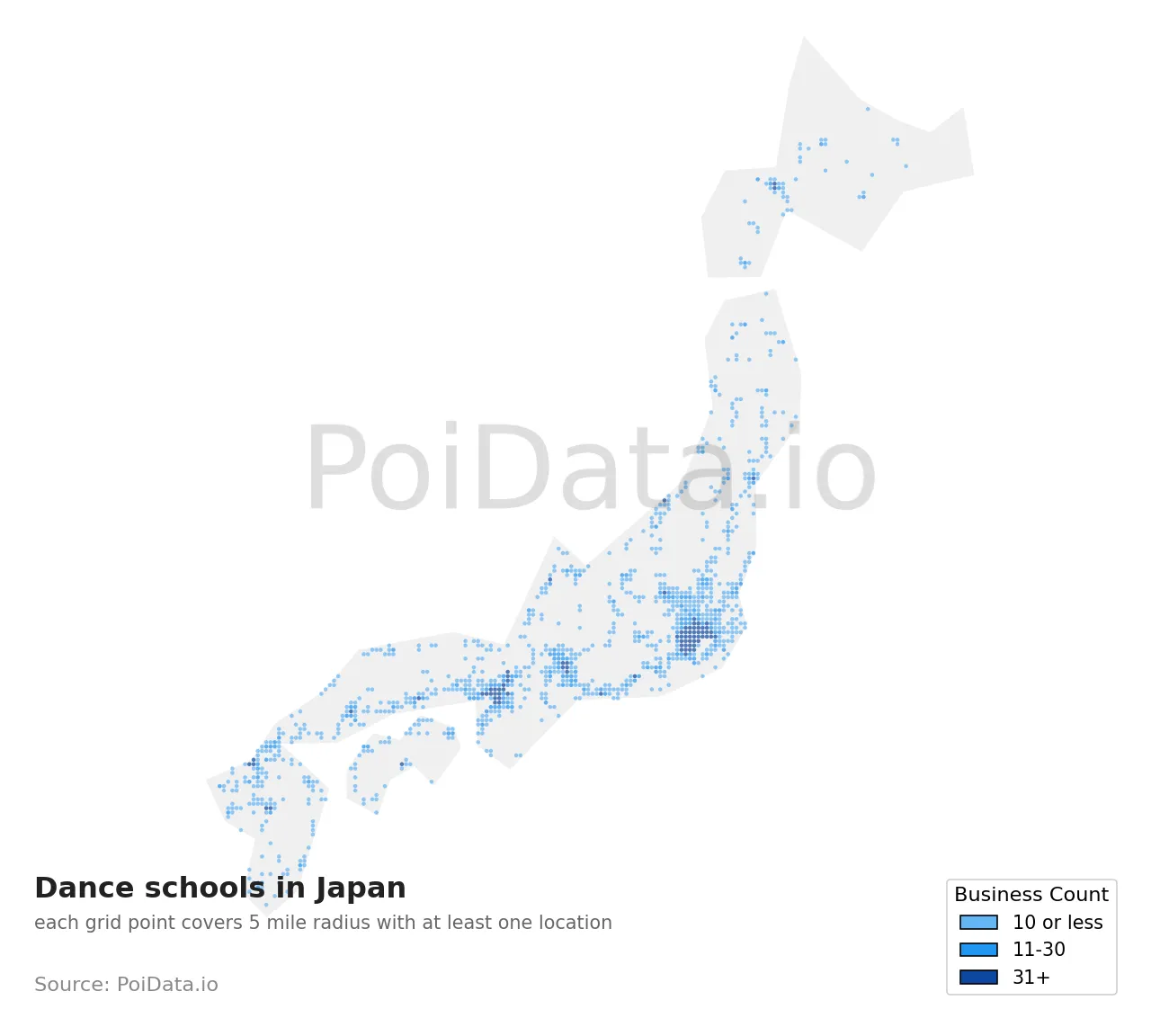 Dance school density map for Japan