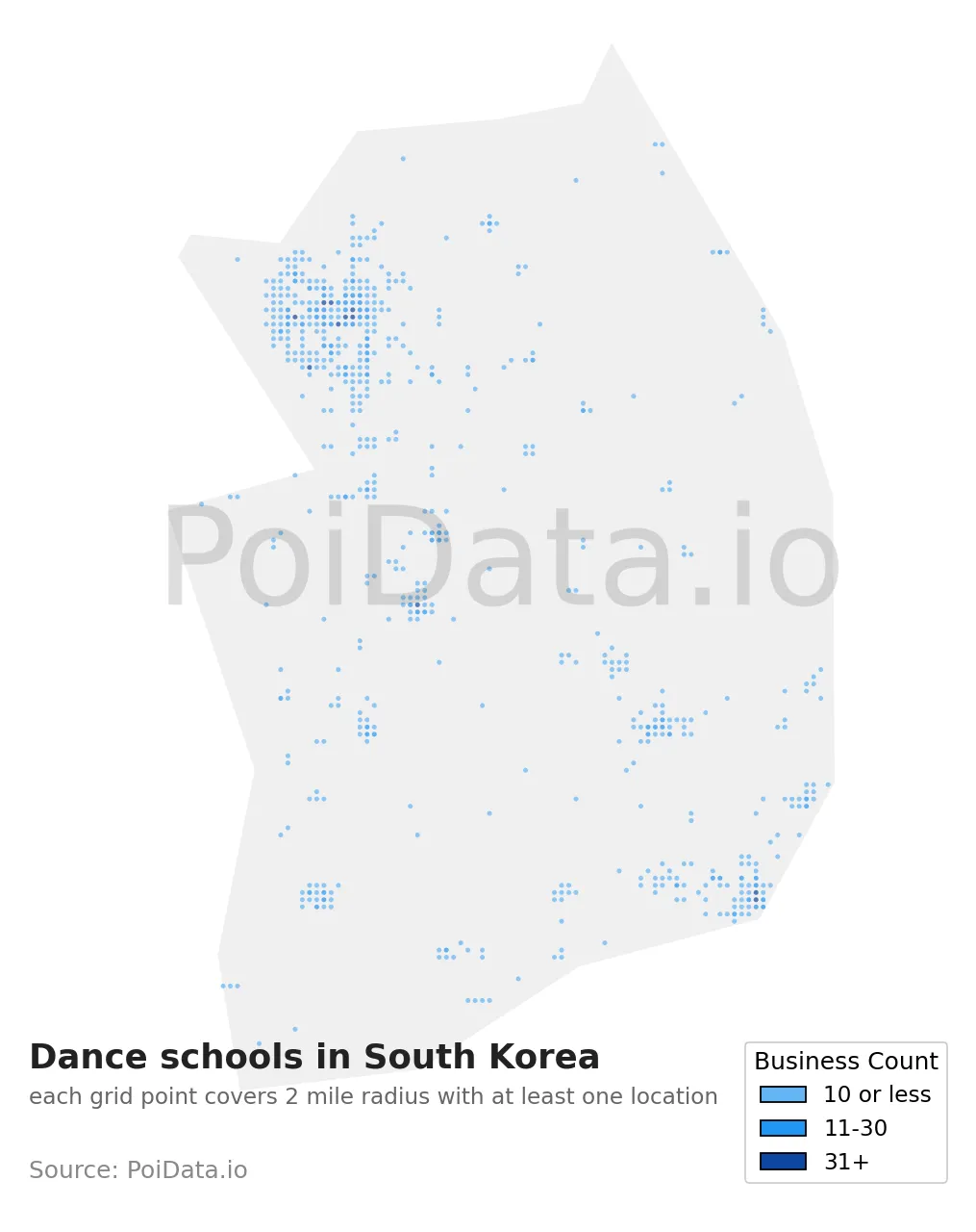 Dance school density map for South Korea