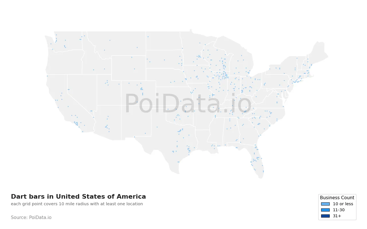 Dart bar density map for United States