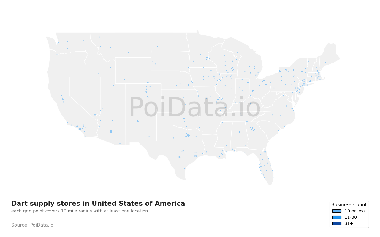 Dart supply store density map for United States