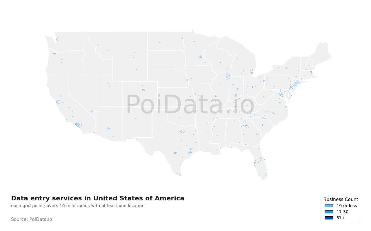Data entry service density map for Massachusetts, United States