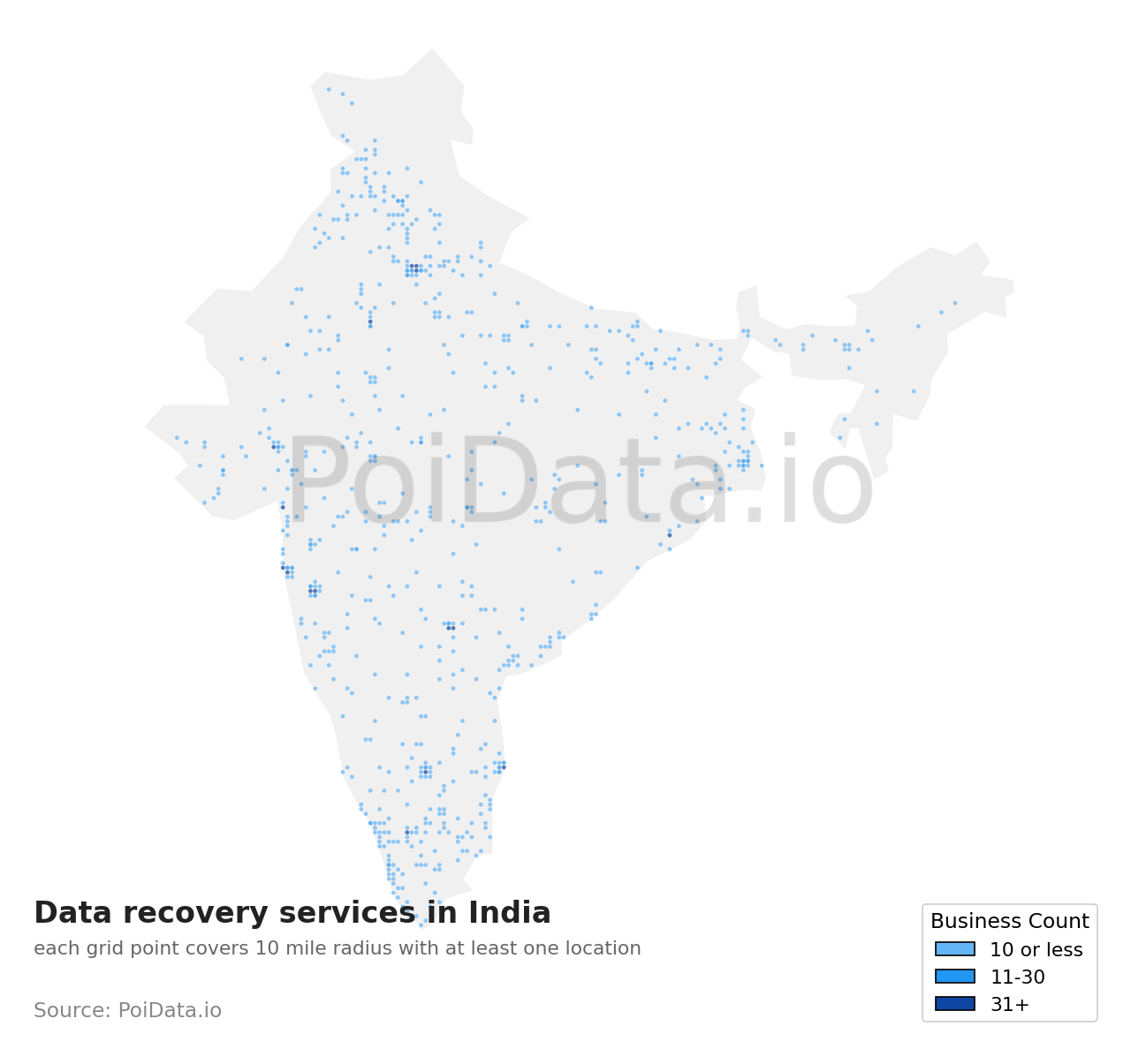 Data recovery service density map for India